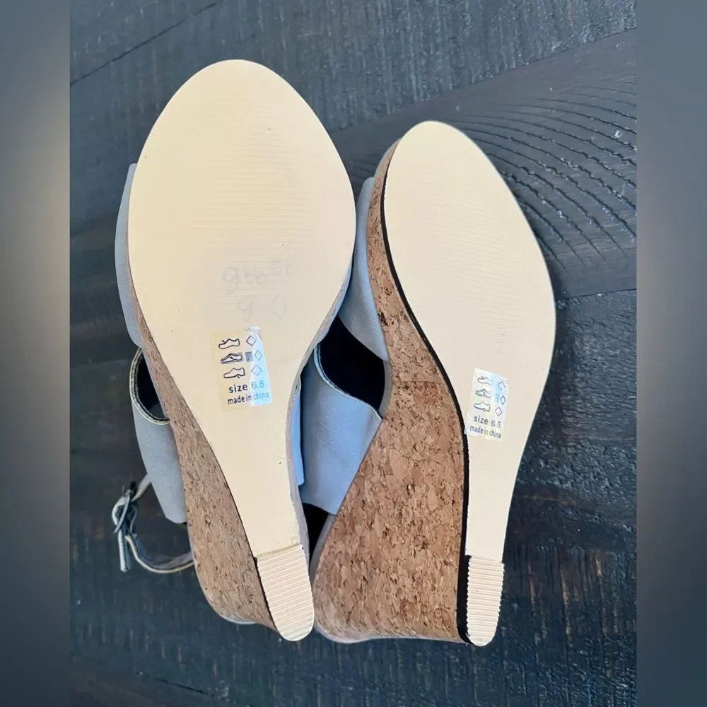 Michael Antonio Cork Wedge Sandals 6.5 NWOT Minimalist Neutral Platform
